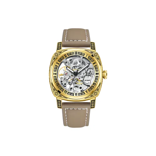 KUERST Automatic Mechanical Movement Cow Leather Strap Watch Men's Watches White Dial