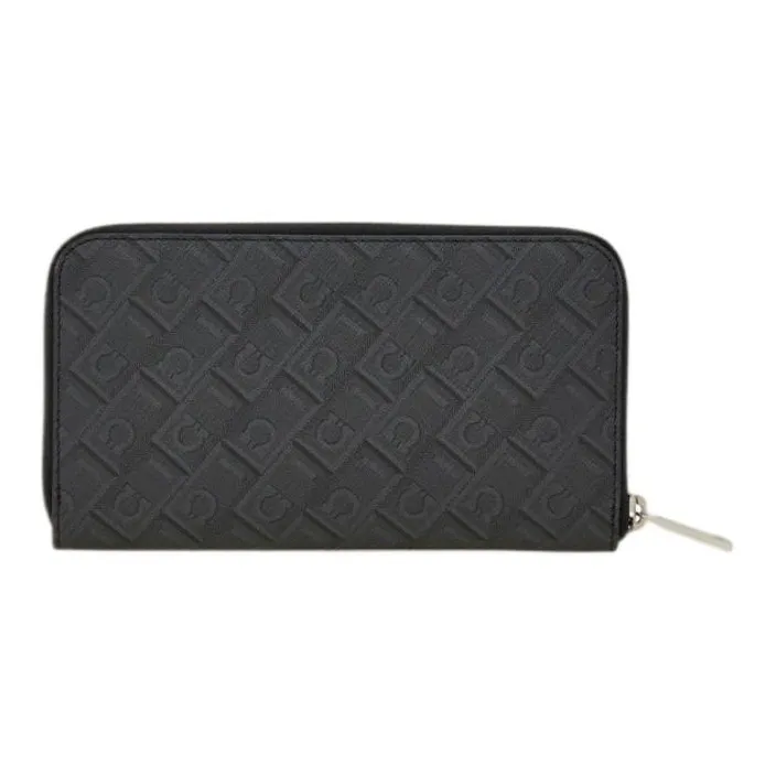 FERRAGAMO GANCINI Fabric Wallet Men's Black & Gray-1