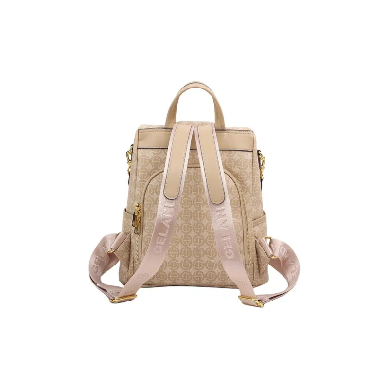 GELANDAI PVC One Shoulder Portable Backpack Women's Apricot-6