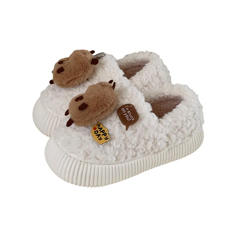 Thin Strips Cotton Slippers Women's, White-0