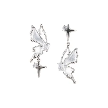 KING OF BLING Alloy 925 Sterling Silver Pin With Zircon Stud Earrings Women's Good Luck