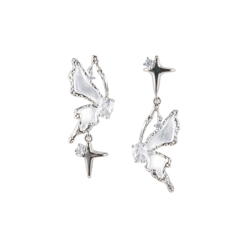 KING OF BLING Alloy 925 Sterling Silver Pin With Zircon Stud Earrings Women's Good Luck-0