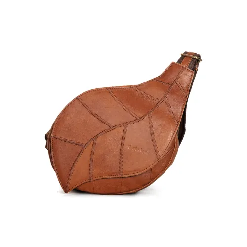 ;COBBLER LEGEND Top Grain Cow Leather Sling Bag Unisex Light Brown/Multicolor/Black