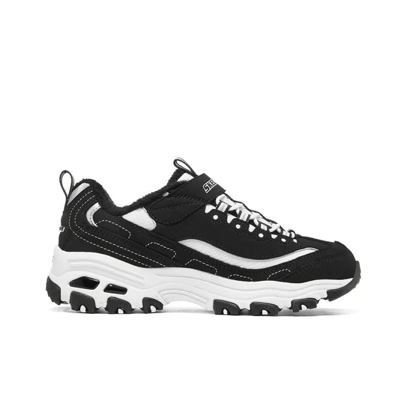 Skechers Slip Resistant Anti Kick Abrasion Resistant Low Top Kids Lifestyle Shoes Black White Teenagers-1