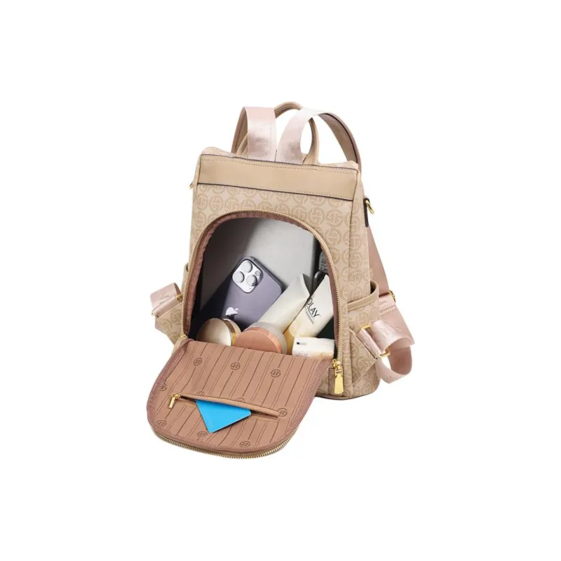 GELANDAI PVC One Shoulder Portable Backpack Women's Apricot-7