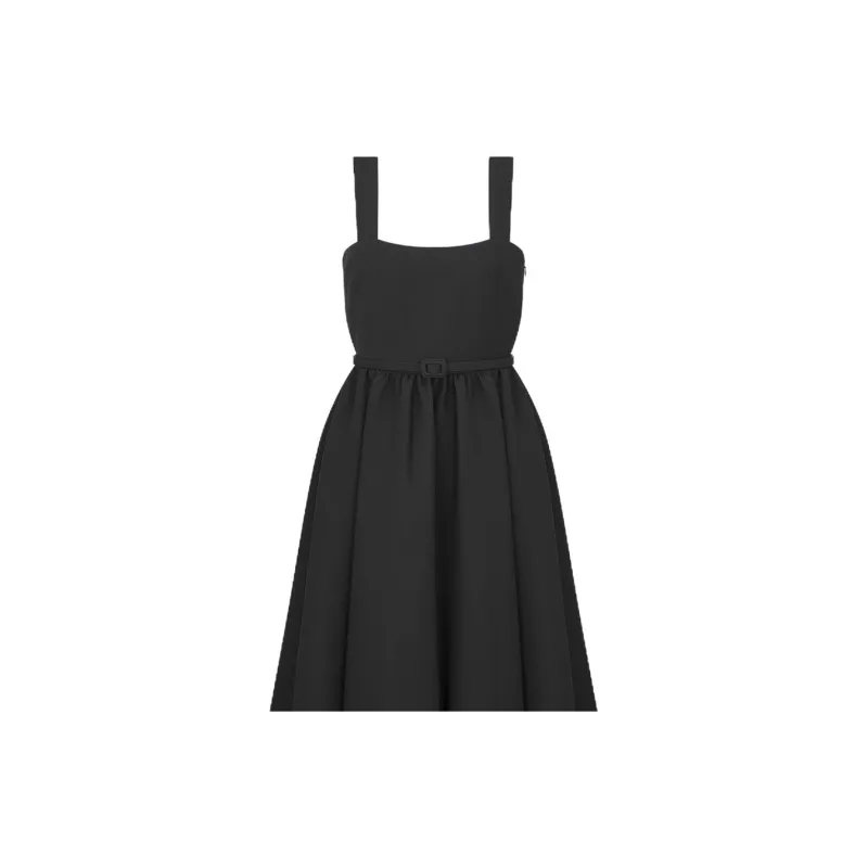 DIOR Mid-Length Belted Dress Slip Dresses Women's Black-3