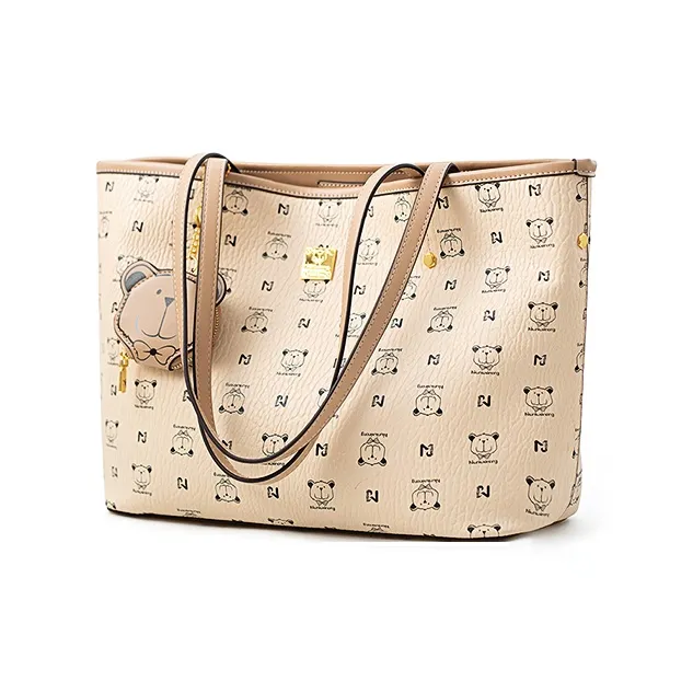 Vigno Synthetic Leather One Shoulder Tote Bag, Shopping Bag Regular Women's Brown/Ecru-8