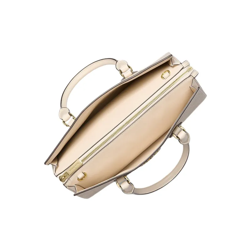 MICHAEL KORS Coated Canvas Shoulder Bag, Crossbody Bag, Handbag Medium Size Women's White & Gold-2
