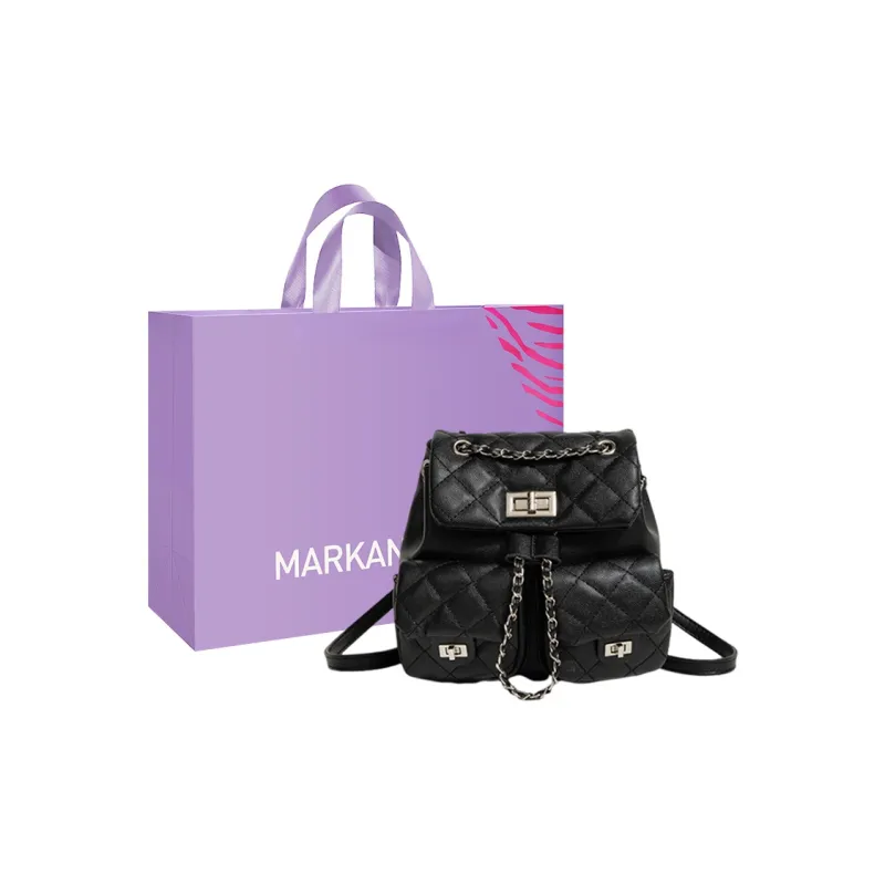 MARKANGARO PU Backpacks Medium Size Women's White Black Pink-21