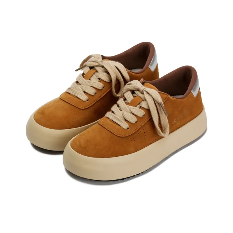 Zun'er Non-slip Lightweight Low-Top Skateboard Shoes Women's Camel-2