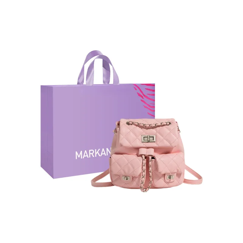 MARKANGARO PU Backpacks Medium Size Women's White Black Pink-12