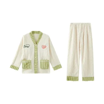 Sleep Students Dormitory Home Outerwear Ready Pajama Set Women's Green