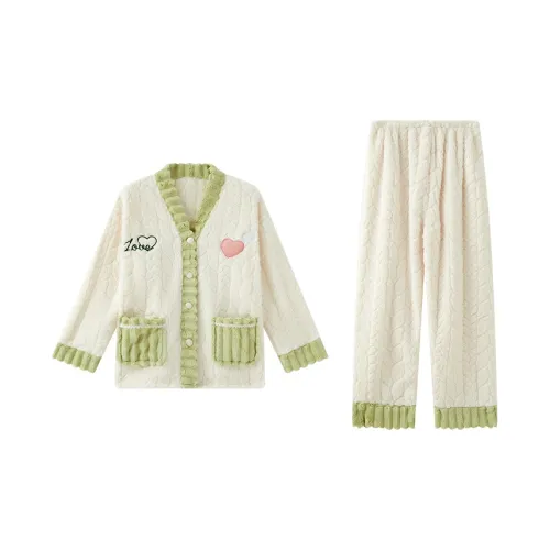 Sleep Students Dormitory Home Outerwear Ready Pajama Set Women's Green