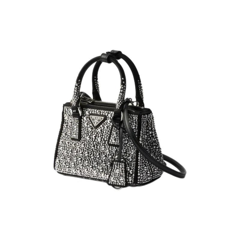 PRADA Fabric Shoulder Bag Crossbody Bag Handbag Mini Women's Metallic Silver-1