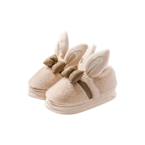Yalu Women's Platform Cute Small Rabbit Plush Slippers Winter Home Warm Anti-Frost Cotton Slippers