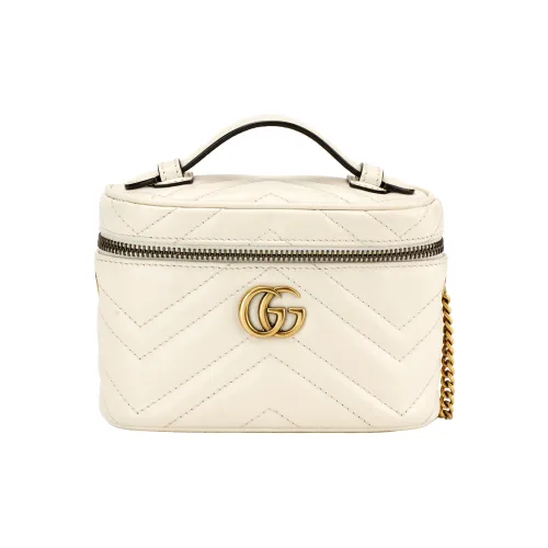 GUCCI Marmont Leather Box Bag, Crossbody Bag Mini Women's White