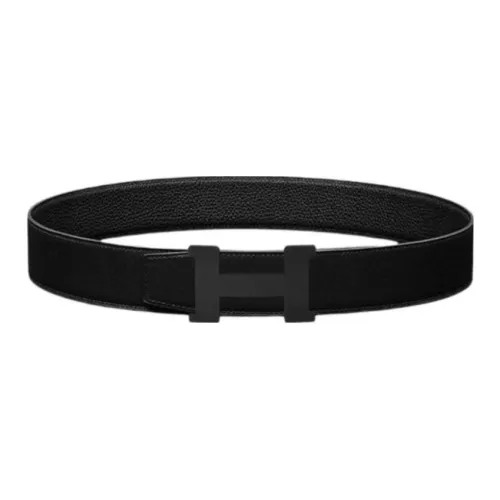 HERMES Cow Leather Leather Belts Men's Black Width  3.8cm