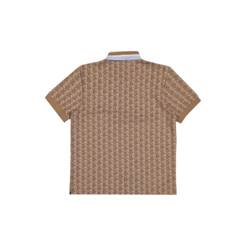 LACOSTE Classic Fit Contrast Collar Monogram Motif Polo Shirt Polo Shirt Men's Khaki-1