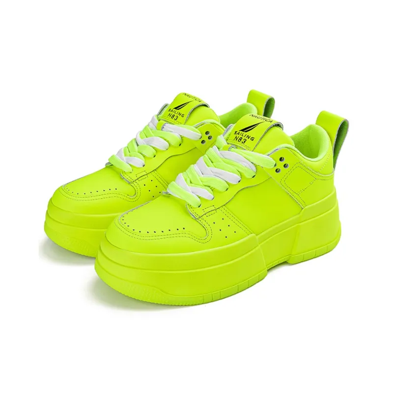 NAUTICA Wear Resistant Height Increasing Low Top Skateboard Shoes Women's Neon Yellow-2