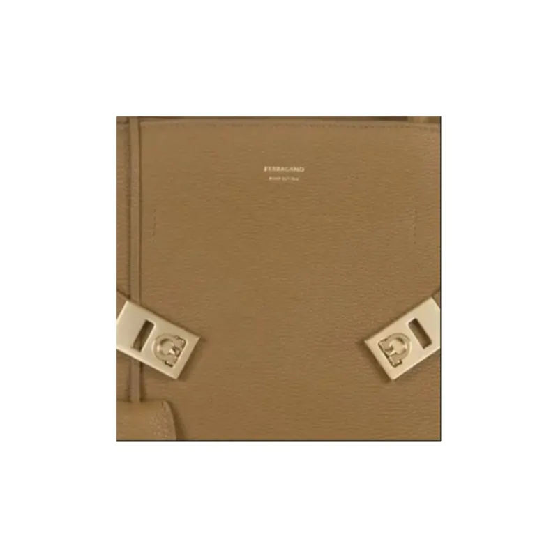 FERRAGAMO Leather Shoulder Bag, Crossbody Bag, Handbag Women's Khaki-6