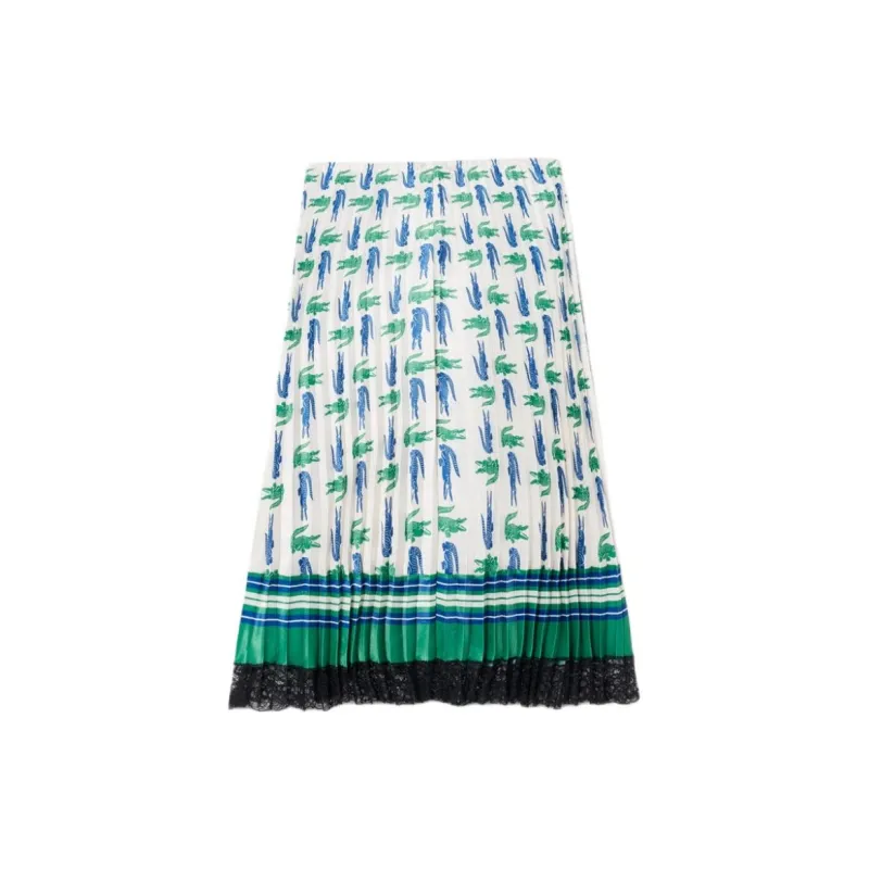 LACOSTE Casual Long Skirts Women's White Green-1