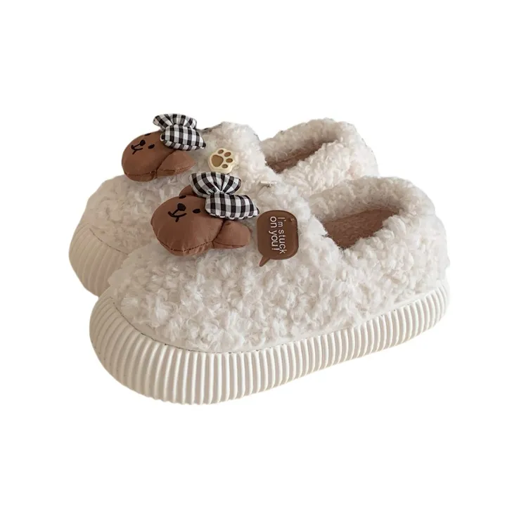 Thin Strips Cotton Slippers Women's, White-0