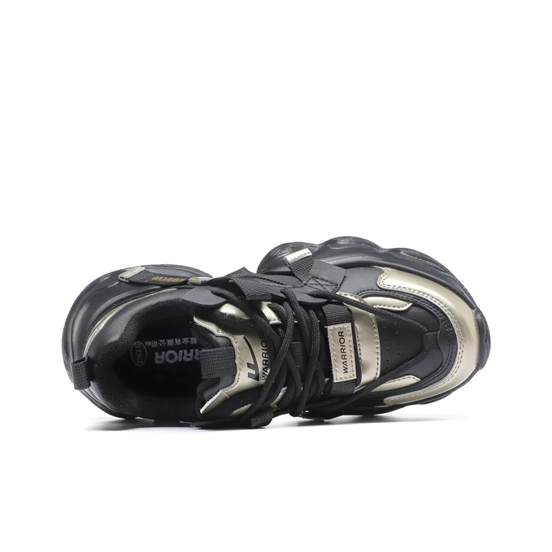 Warrior Warm Anti Slip And Wear Resistant Low Top Chunky Sneakers Women's Black Gold-2