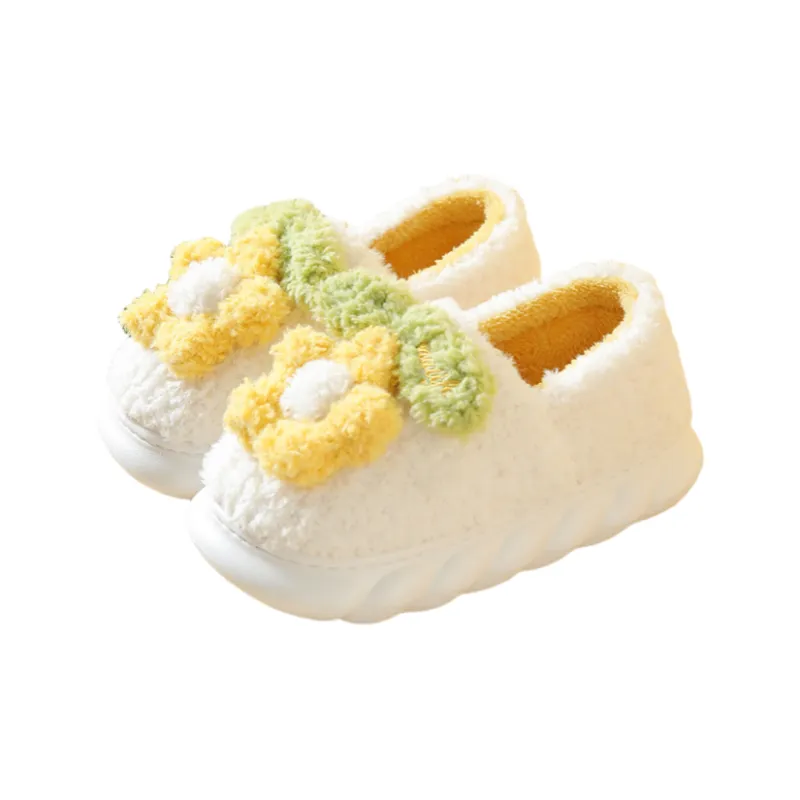 Yalu High Heel Cotton Slippers Platform Indoor Cartoon Cute Floral Plush Slippers Winter Warm Home Slippers-6