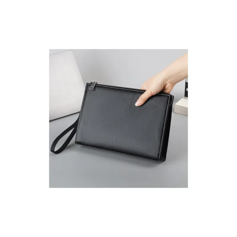 DOSRFINI Cow Leather Clutch Large Size Men's Black-4