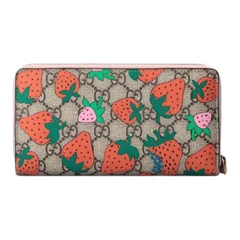 GUCCI Leather Wallet Card Holder Wallet Women's Ebony/Red/Pink