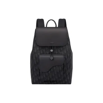 DIOR Oblique Printed Fabric With Grain Cow Leather Backpack Men's Black