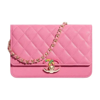 CHANEL Metal With Embossed Calfskin Crossbody Bag Wallet Chain Bag Shoulder Bag Women's Pink