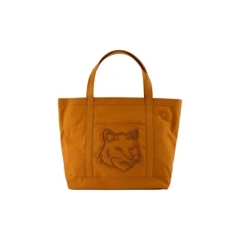 Maison Kitsune Cotton Tote Bag, Shopping Bag, Handbag Large Size Women's Brown