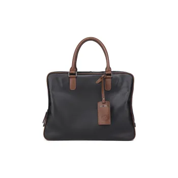 BISON DENIM Cow Leather Handbags Briefcases Men's Black