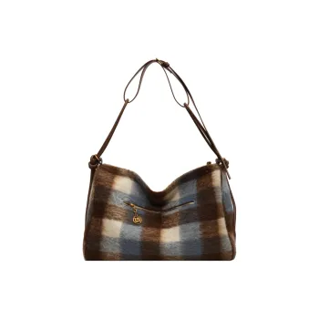 GOX Woolen Shoulder Bag, Crossbody Bag Women's Blue Plaid/Gray Plaid/Brown Plaid