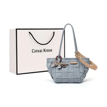 CinvaiKrose Fabric Portable Bucket Bag Small Size Women's Blue/Brown