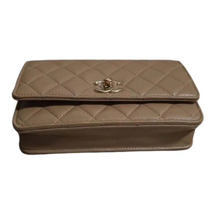 CHANEL Lambskin Shoulder Bag, Crossbody Bag, Handbag Women's Dark Beige-1