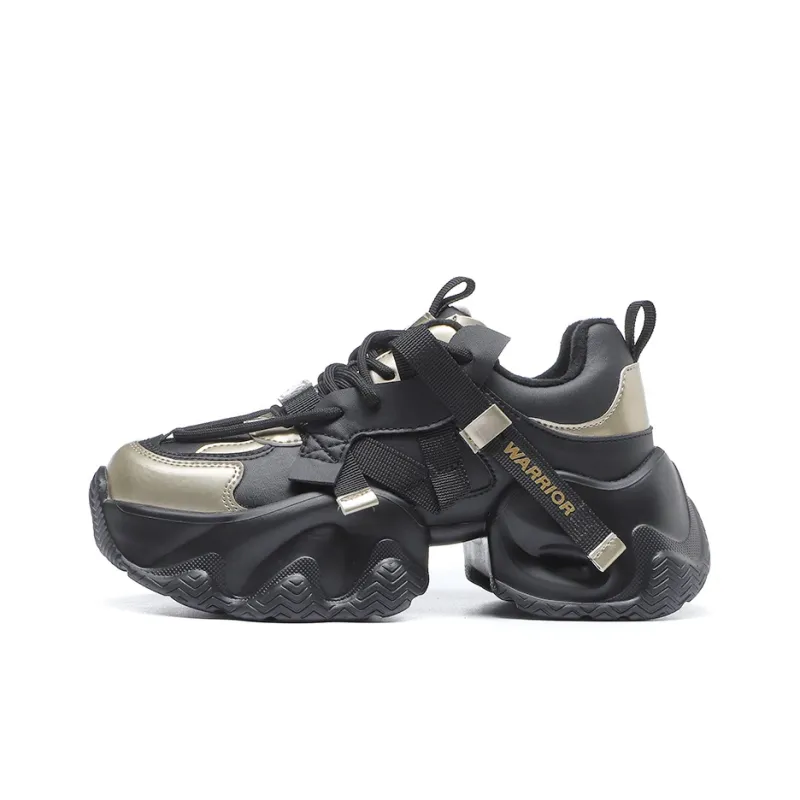 Warrior Warm Anti Slip And Wear Resistant Low Top Chunky Sneakers Women's Black Gold-0