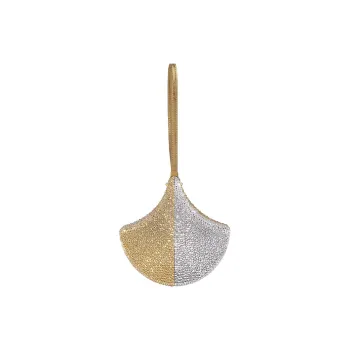 BVLGARI Suede With Crystal Rhinestone Bag Clutch Women's Silver & Gold