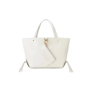 Chloe Grained Calfskin Tote Bag Shopping Bag Handbag Small Size Women's White