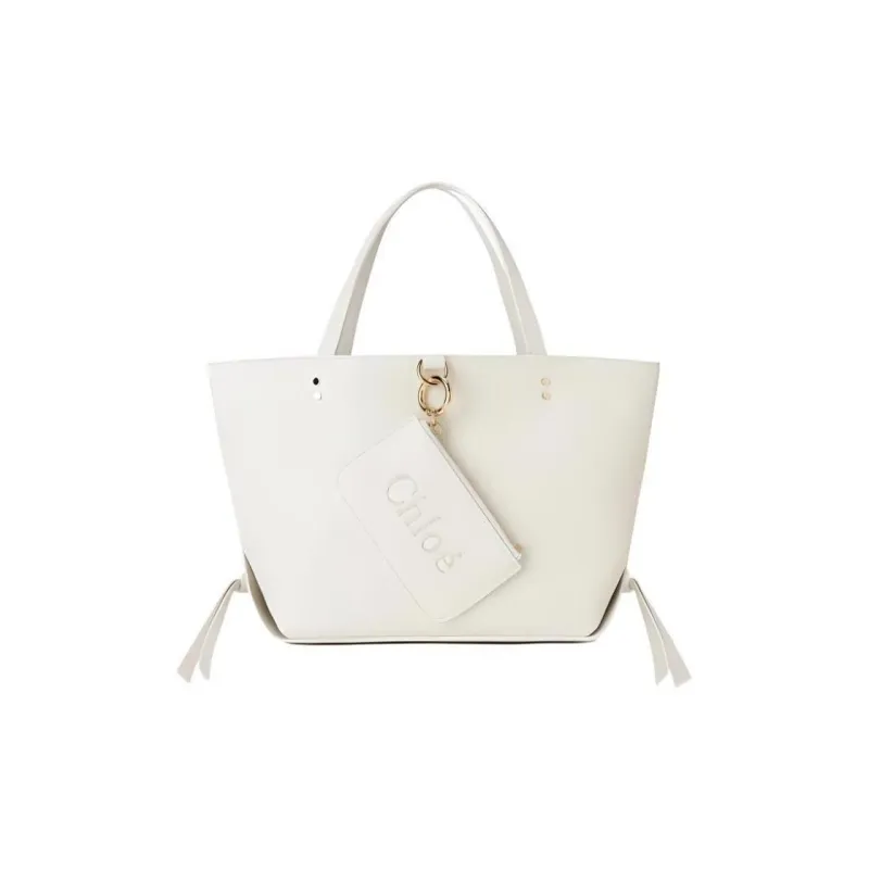 Chloe Grained Calfskin Tote Bag Shopping Bag Handbag Small Size Women's White-0