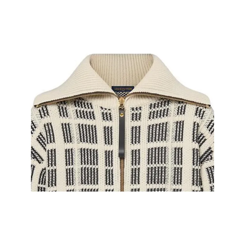 LOUIS VUITTON Graphic Tweed Knit Zip Up Jacket-2