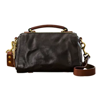 Back Step Top Grain Cow Leather Shoulder Bag Crossbody Bag Handbag Regular Men's Black
