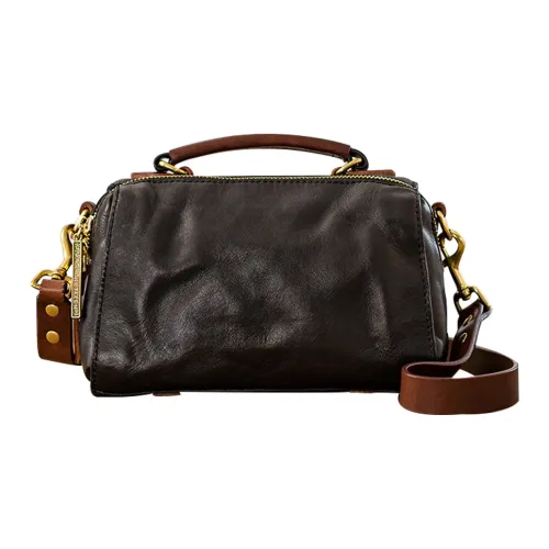 Back Step Top Grain Cow Leather Shoulder Bag Crossbody Bag Handbag Regular Men's Black