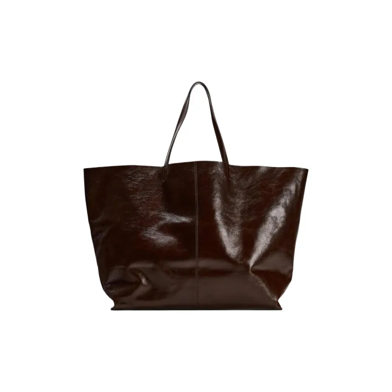 ZARA Cow Leather Tote Bag Shopping Bag Handbag Large Size Women's Dark Brown-0