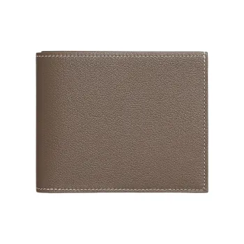 HERMES Calfskin Wallet Unisex Elephant Gray