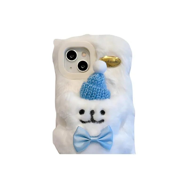 Wei Xin Plush Material Plush Puppy Blue Red Phone Cases Compatible With IPhone 16/15 Pro Max/Apple 13/14 Pro Max/12-2
