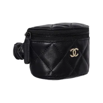 CHANEL Lambskin Zipper, Elastic String Wristband Coin Purse Women's Black