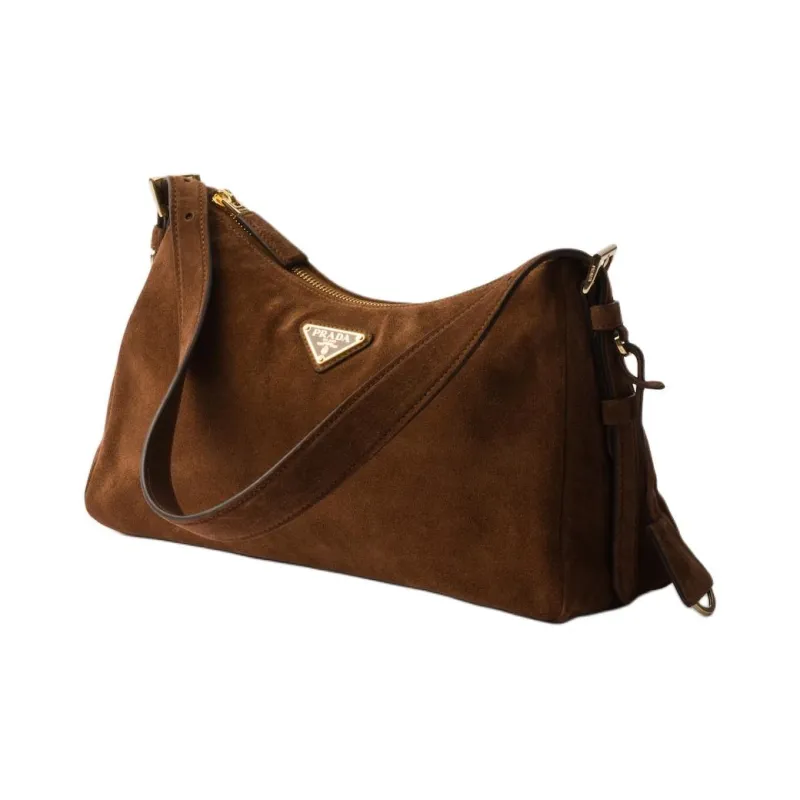 PRADA Suede Leather Handbag, Shoulder Bag Medium Size Women's Cocoa Brown-1