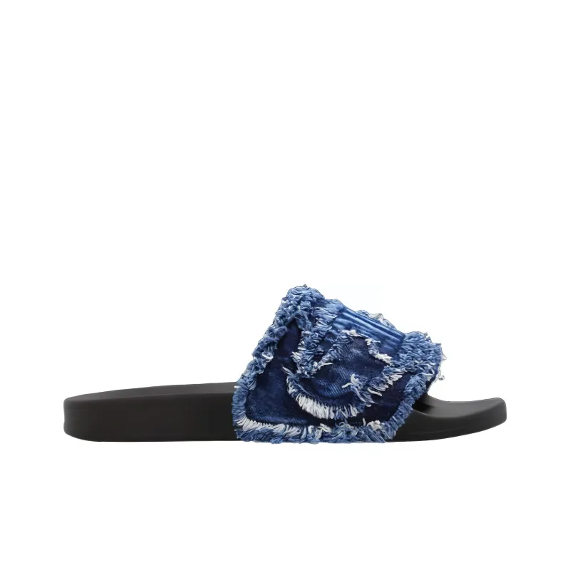 DIESEL Sa Fringed Denim Slides-1